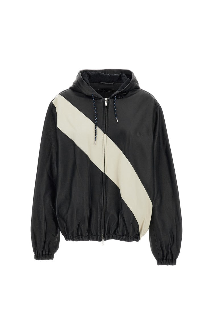 Wales Bonner Black Vista Diagonal Striped Hooded Leather Jacket