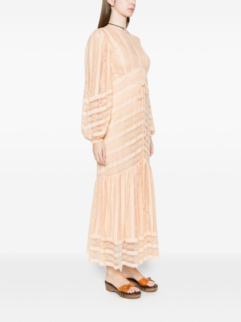 Twin-Set Pink Striped Lace Ruffle Hem Maxi Dress