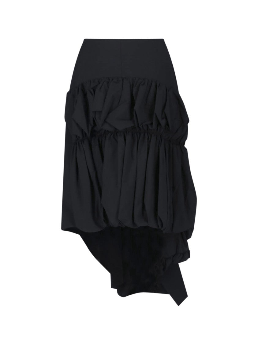 Comme Des Garçons Asymmetric Midi Skirt With Draped Detailing In Black Wool