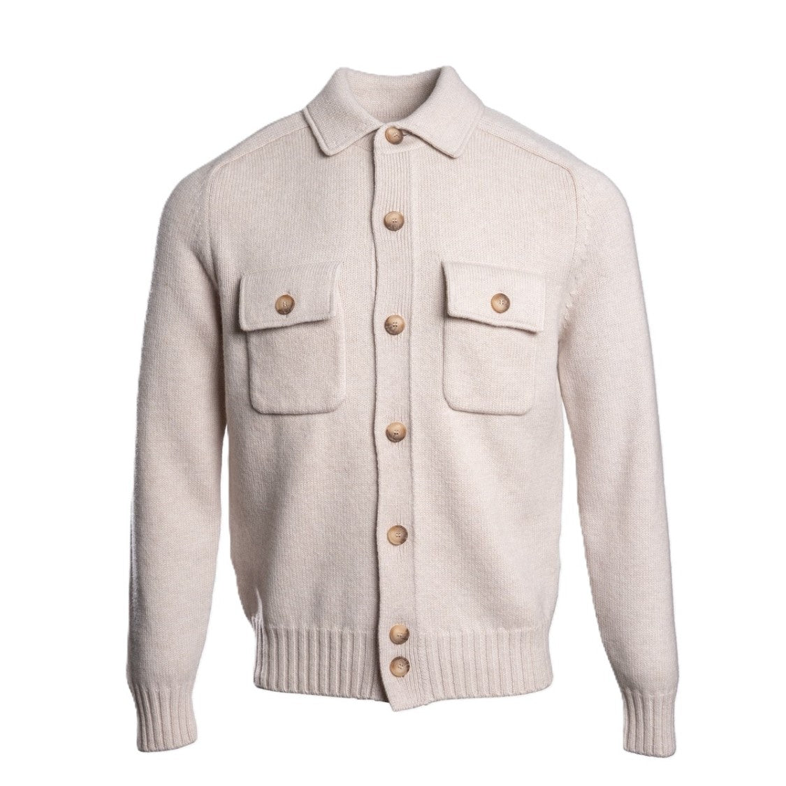 Paolo Fiorillo Capri Beige Knit Jacket With Classic Collar
