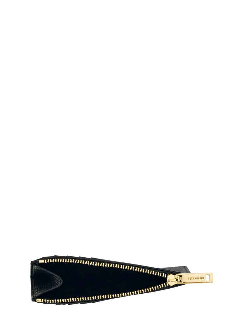 Ferragamo Textured Micro Gancio Wallet With Zipper Compartment