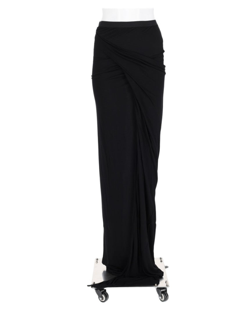Rick Owens X Lilies Black Draped Asymmetrical Viscose Maxi Skirt