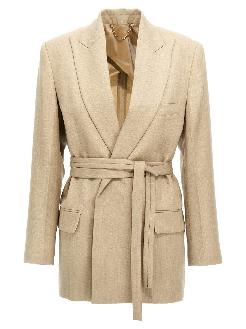 Victoria Beckham Peak Lapel Wool Blazer With Removable Belt