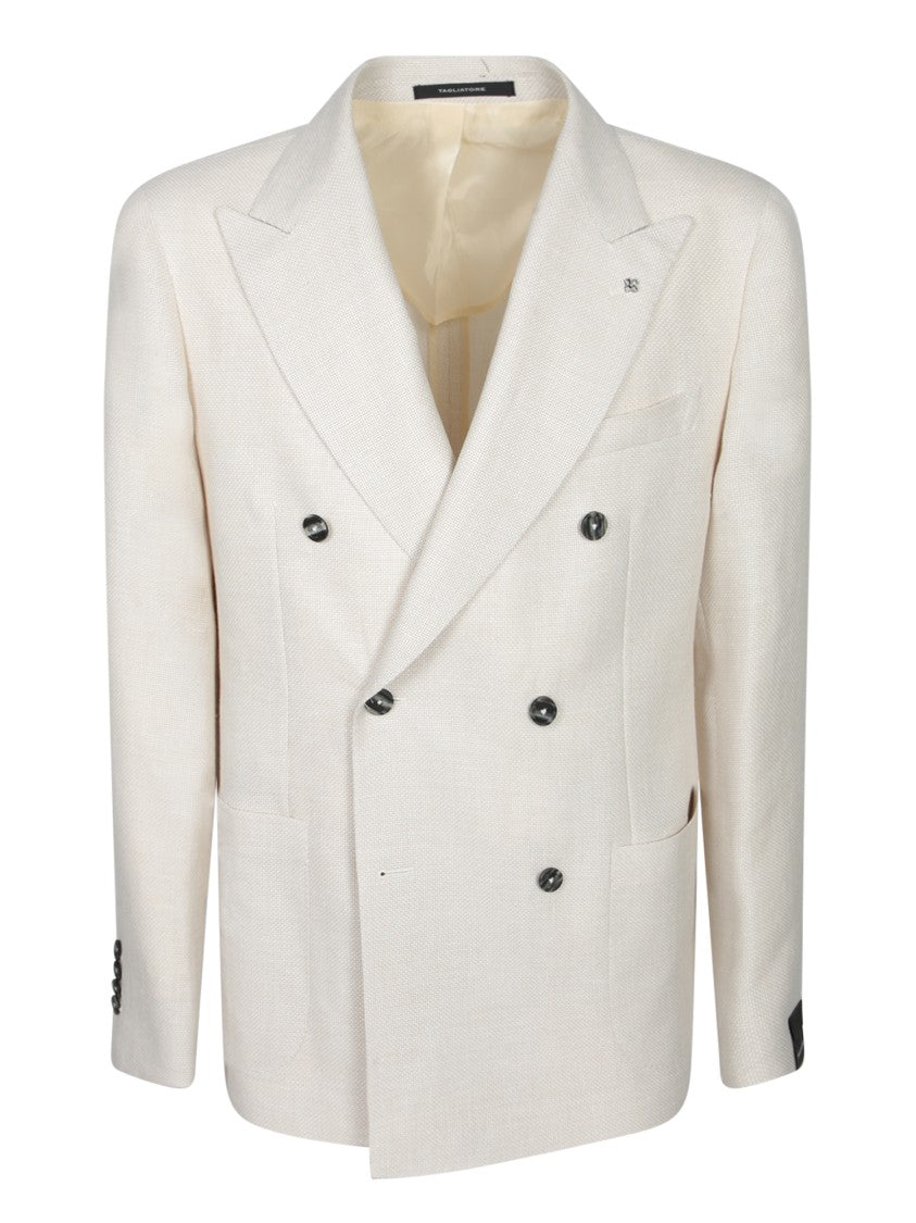 Tagliatore Double-Breasted Textured Blazer With Glossy Black Buttons