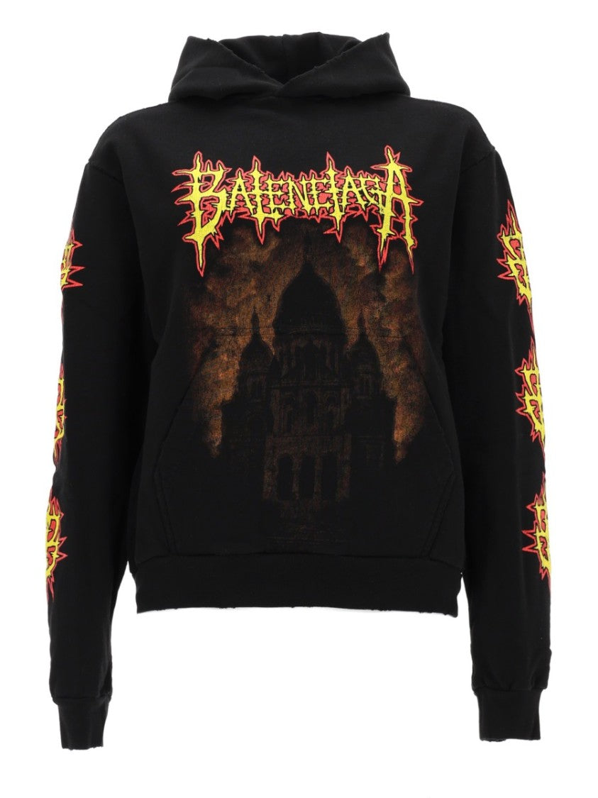 Balenciaga Cropped Fiery Logo Graphic Cotton Hoodie