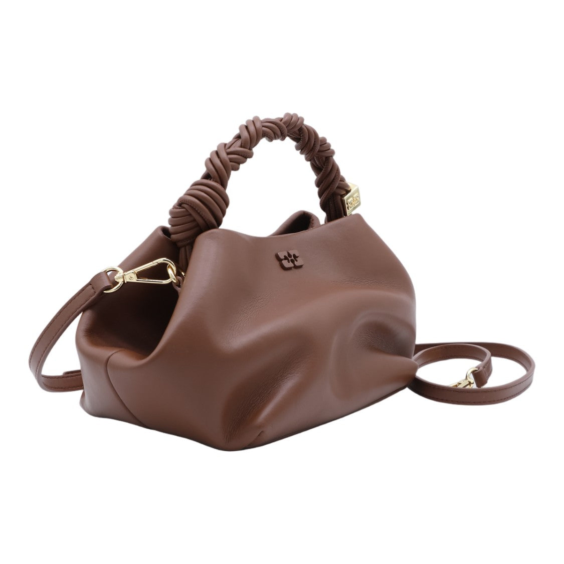 Ganni Structured Handbag With Twisted Handle And Gold-Tone Accents