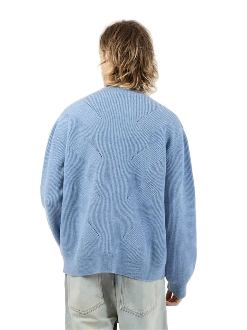 Danilo Paura Light Blue Ribbed Knit Sweater With Distressed Neckline