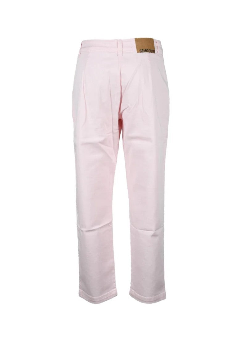 Semi Couture Cropped Trousers With Pleated Waistband And Leather Patch Detail