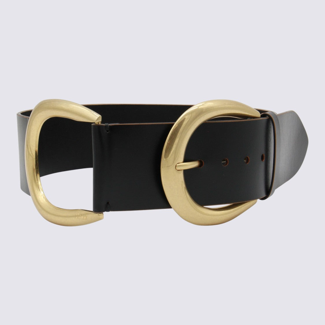 Chloé Wide Black Leather Belt With Polished Gold-Tone Buckle