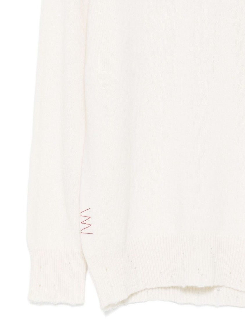 Amaranto Cream Knit Sweater With High Neckline