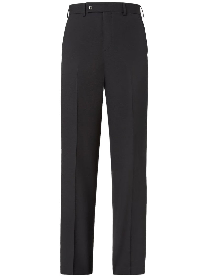 Fendi Classic Tailored Black Wool Straight Trousers