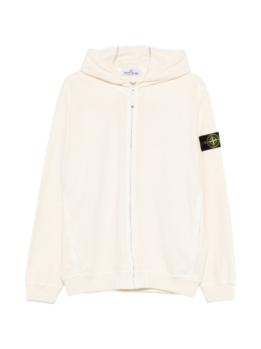Stone Island Ivory Cotton Hooded Sweatshirt With Distinctive Compass Patch