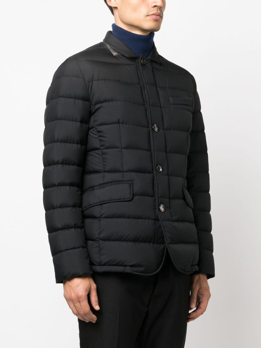 Moorer Quilted Padded Jacket In Black Calf Leather And Wool