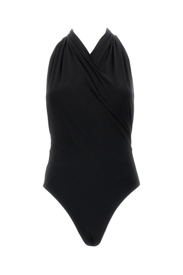 The Andamane Black Vina Plunging Halter Neck Stretch Bodysuit
