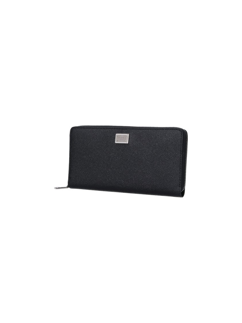 Dolce & Gabbana Black Calfskin Logo Zip Wallet