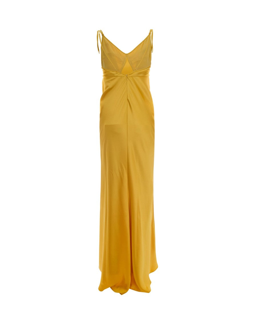 Elisabetta Franchi Slim-Fit Satin Evening Dress With Mermaid Tail And Golden Accents