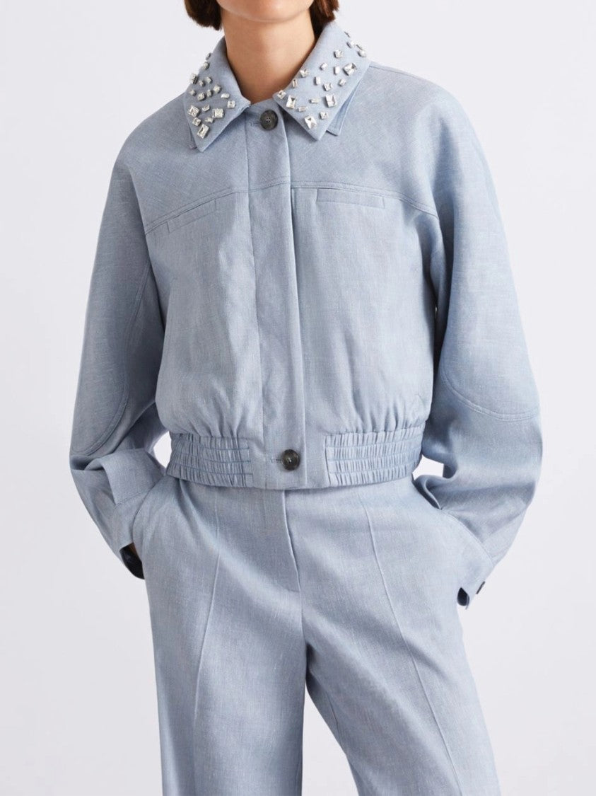 Marella Blue Mllvirgola Cropped Studded Studded Jacket