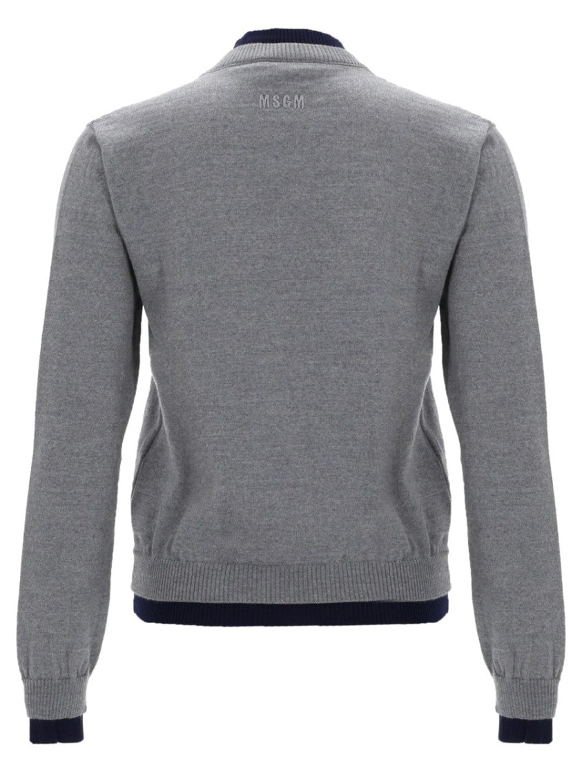 Msgm Merino Wool Double Trim Cardigan