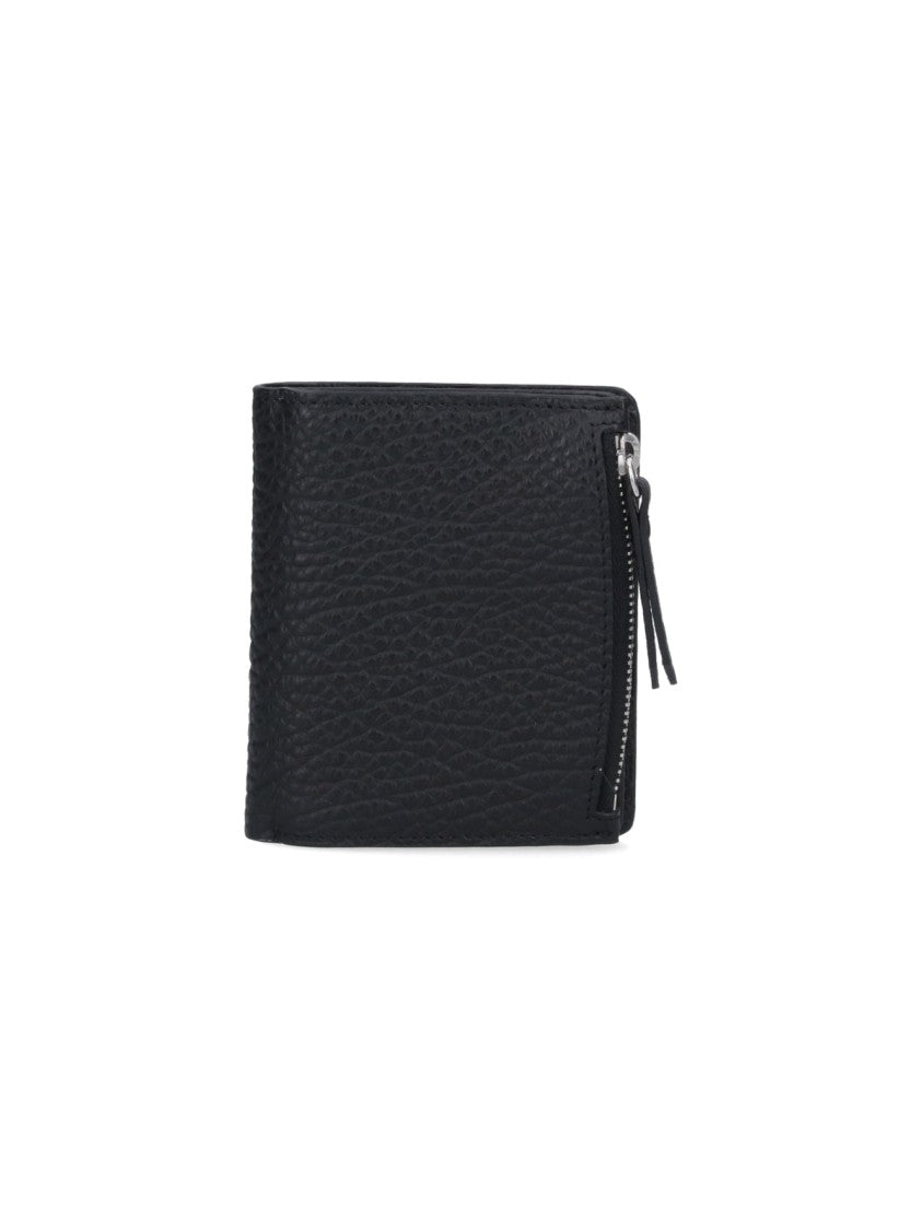 Maison Margiela Compact Black Hammered Calf Leather Zip Wallet
