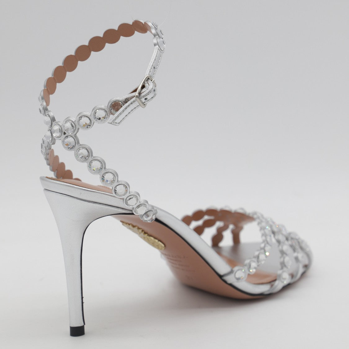Aquazzura High-Heeled Sandals With Metallic Finish And Circular Embellishments