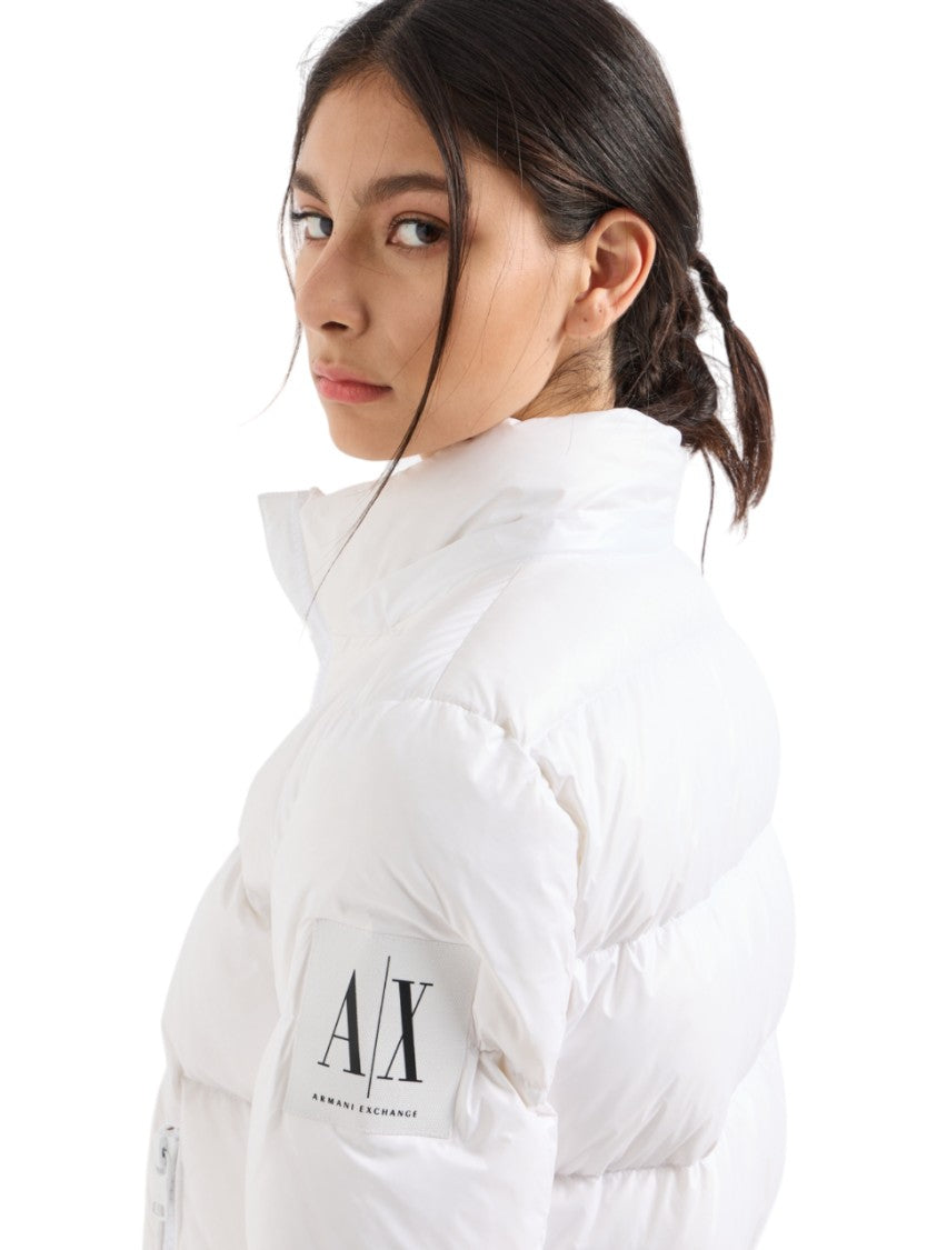 Armani Exchange White Down Puffer Jacket High Collar