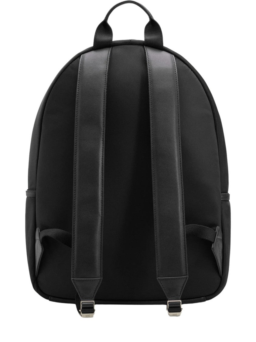Ami Paris Black Marcel Nylon Leather-Accent Backpack