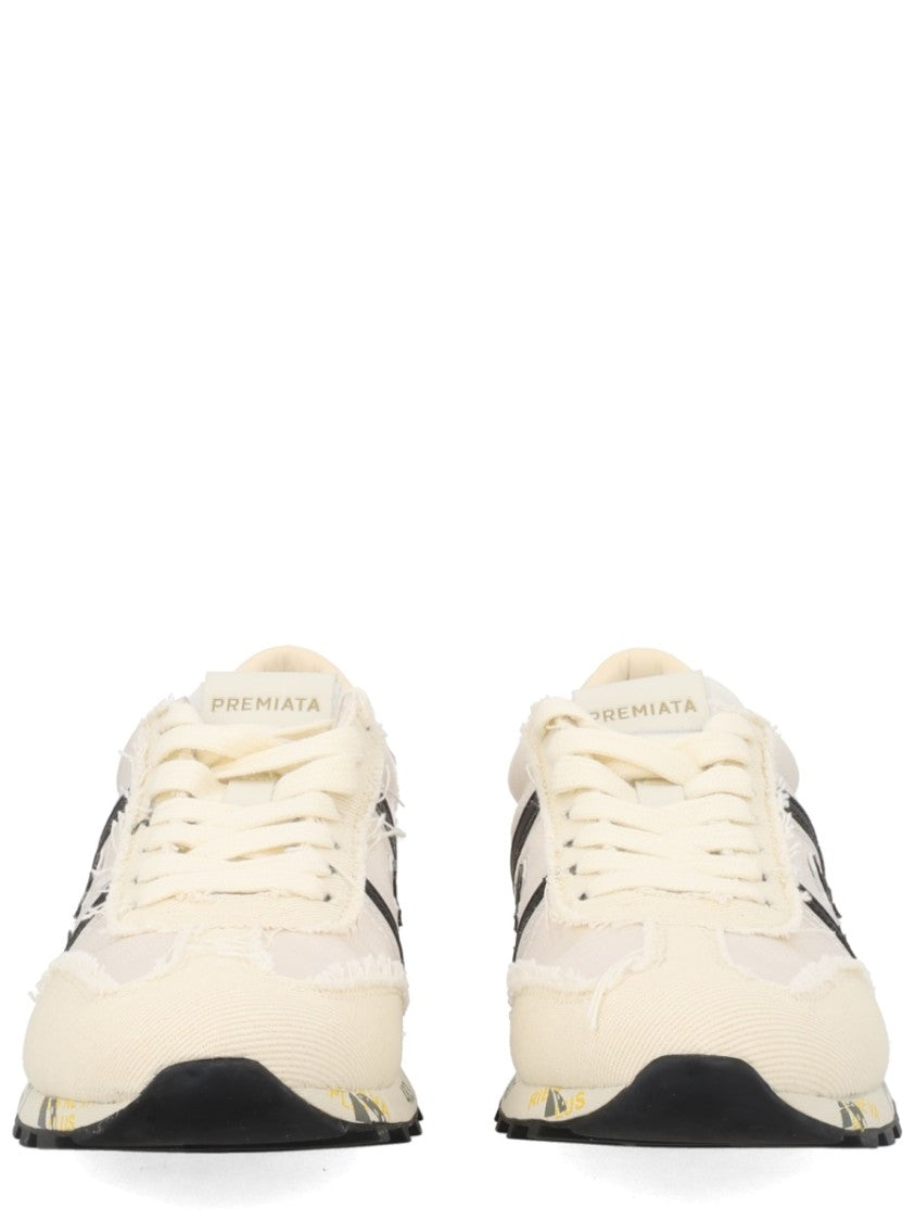 Premiata Lucy Cream Fabric Black Sneakers