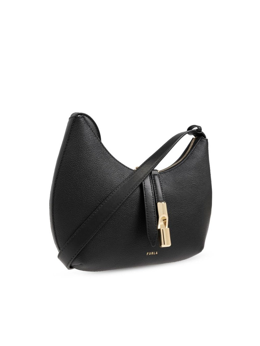 Furla Curved Black Calf Leather Shoulder Bag