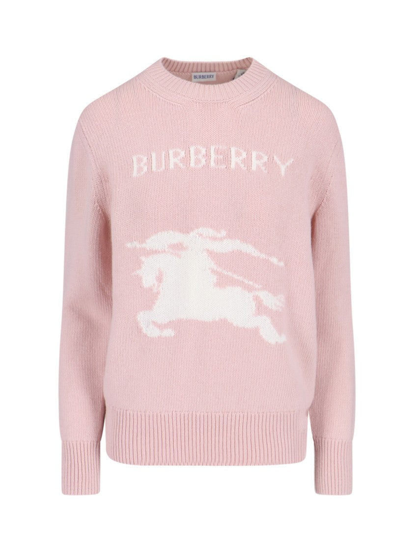 Burberry Ribbed Cashmere And Wool Sweater With Contrast Logo