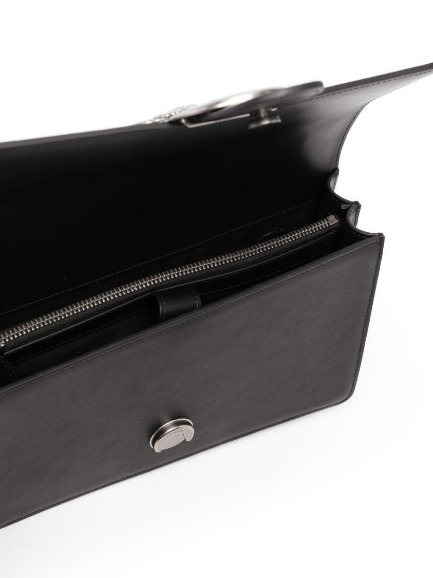 Pinko Black Calf Leather Bag With Love Birds Buckle