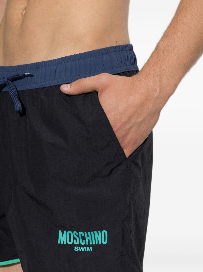 Moschino Black Relaxed Contrast Trim Swim Shorts