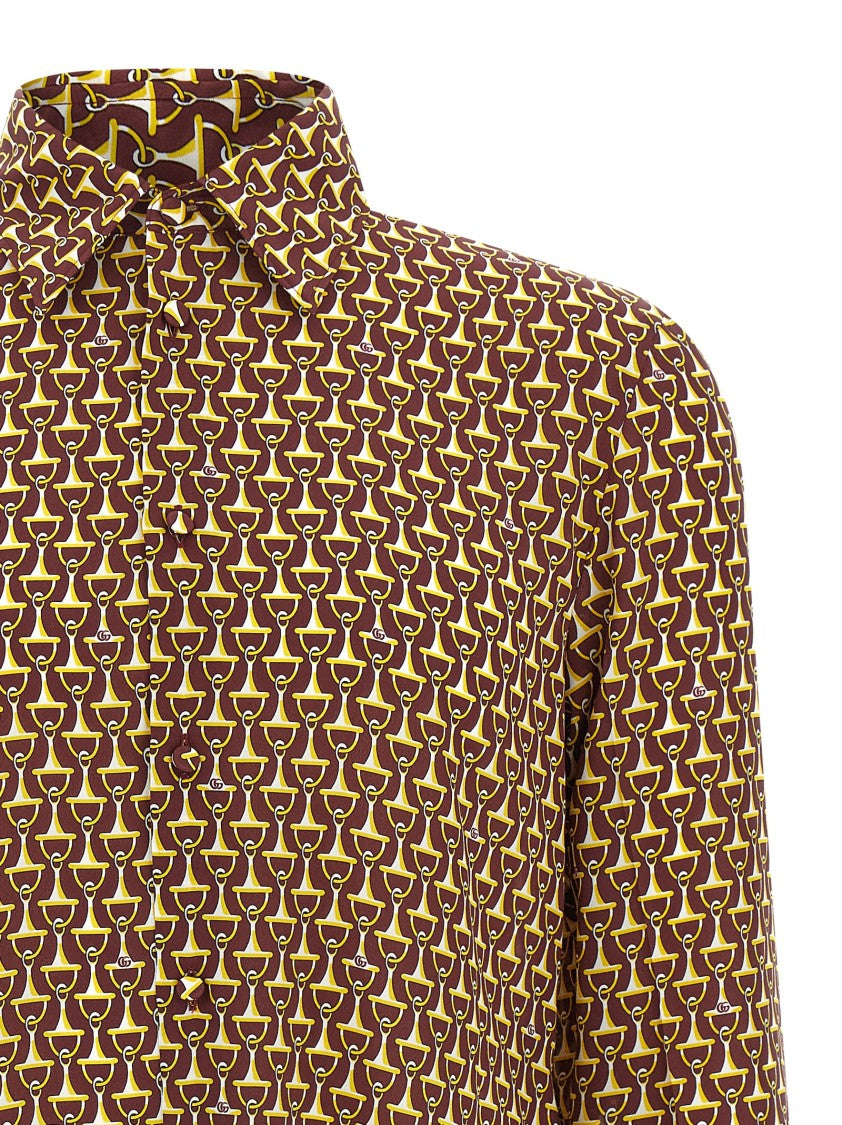 Gucci Crêpe De Chine Silk Shirt With Horsebit Print And Subtle Sheen