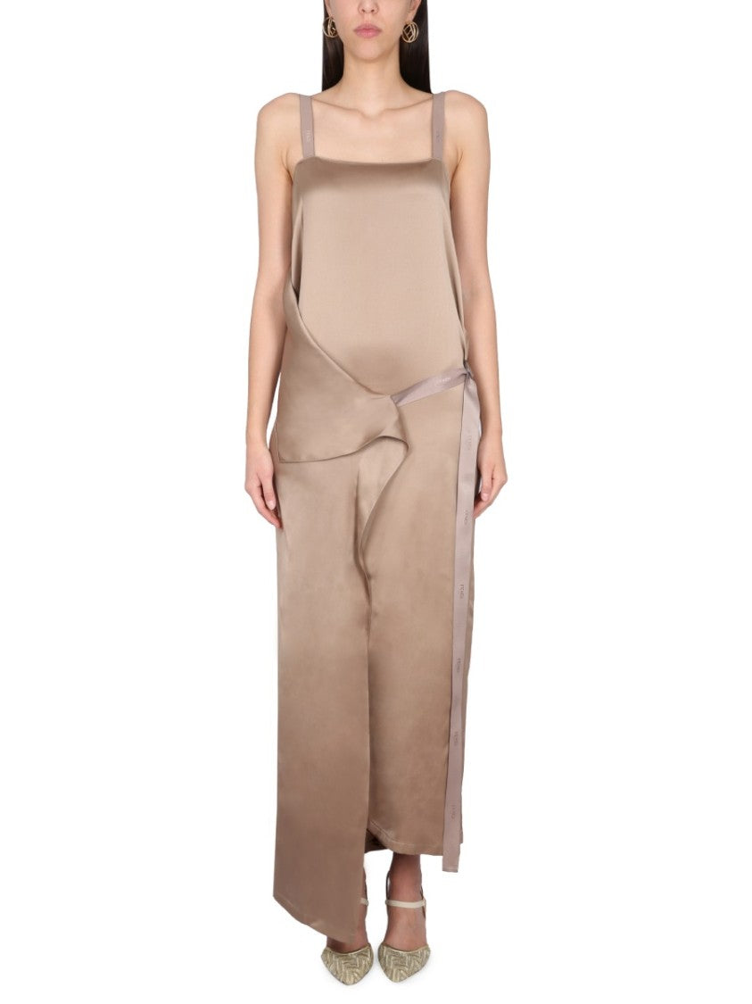 Fendi Square Neck Satin Maxi Dress