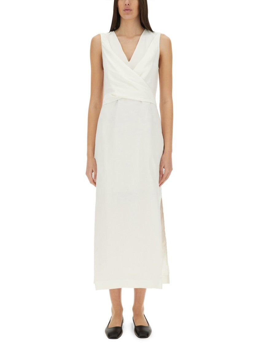 Brunello Cucinelli Wrap-Effect Maxi Dress With Deep V-Neckline