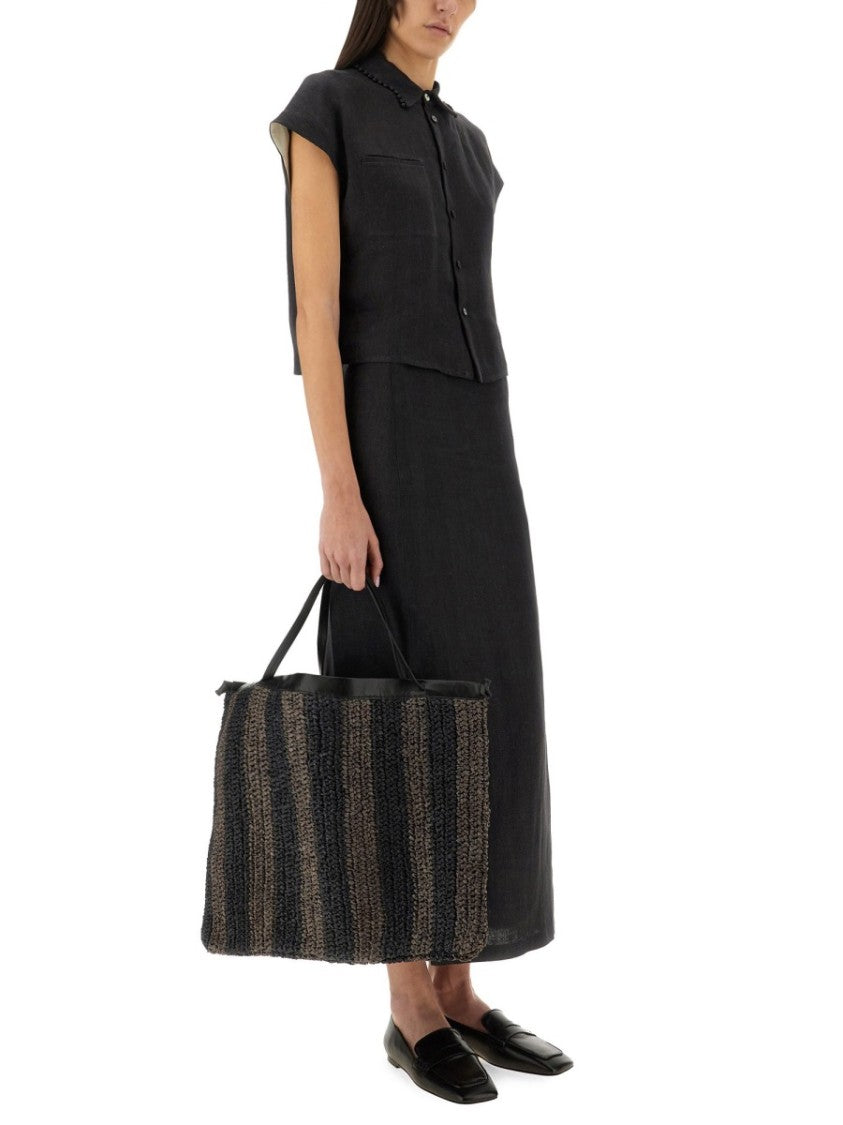 Alysi Black Linen Maxi Skirt With Side Slit