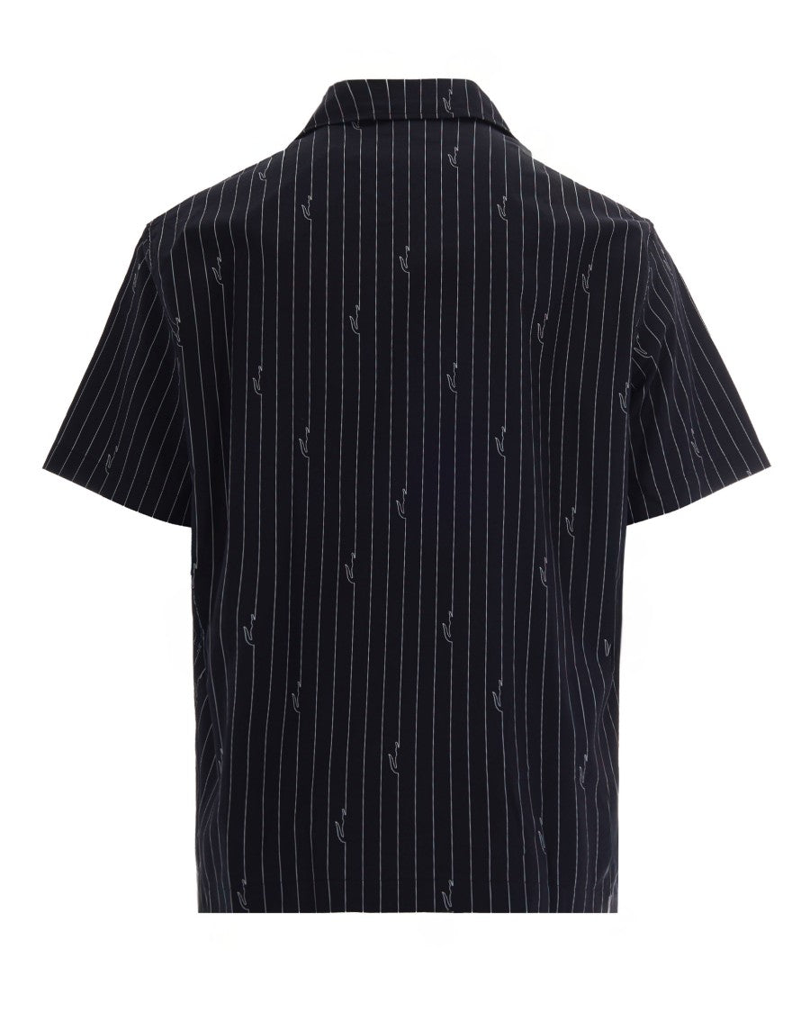 Lacoste Boxy Black Twill Shirt With Crocodile Print