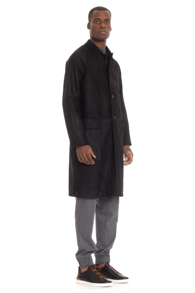 Salvatore Santoro Black Leather Overcoat With Button Closure
