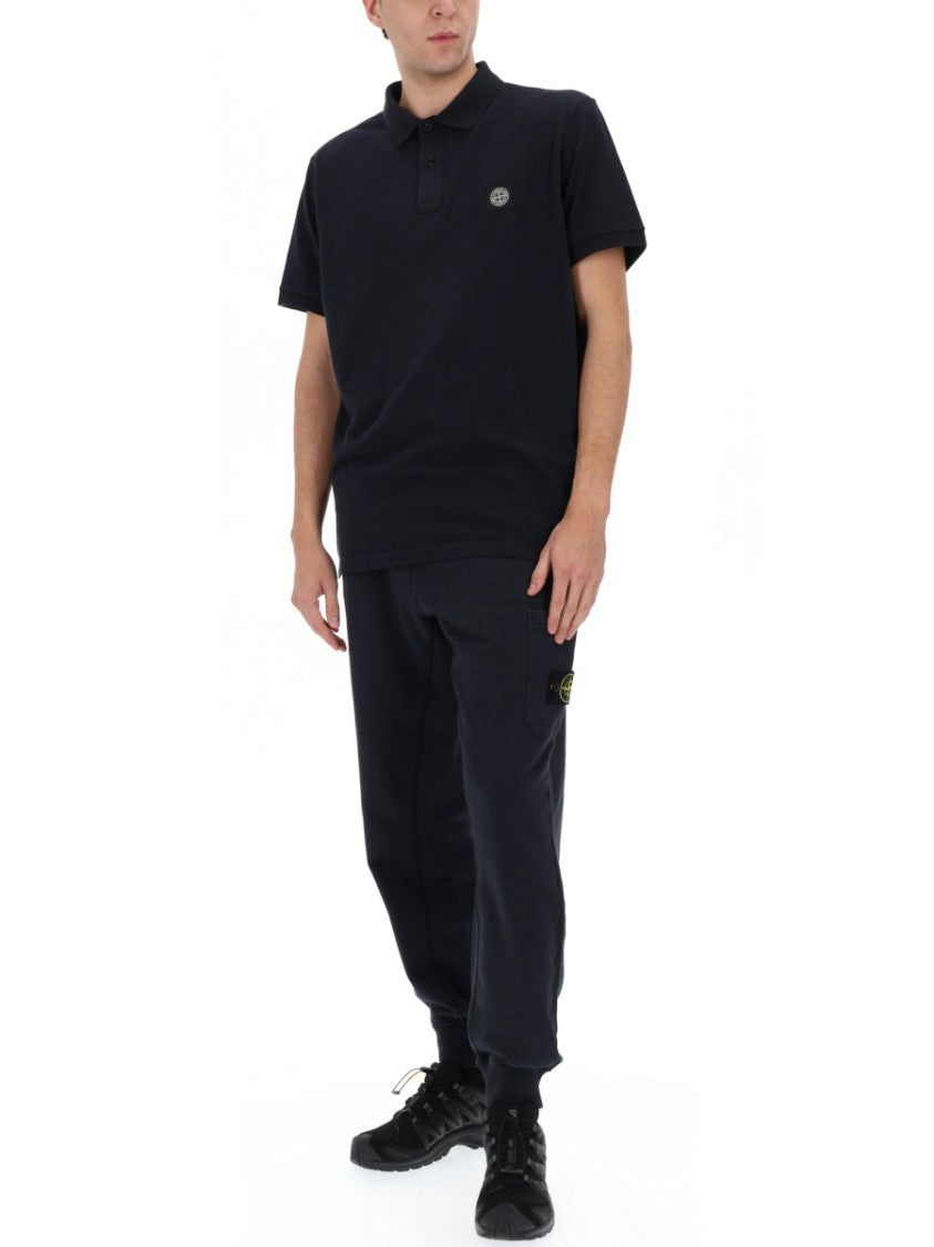 Stone Island Black Cotton Logo Patch Polo Shirt