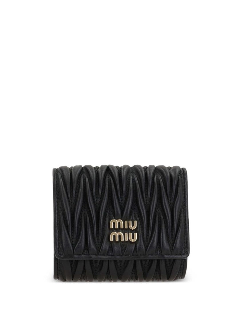Miu Miu Ruched Texture Nappa Leather Wallet With Flap Closure