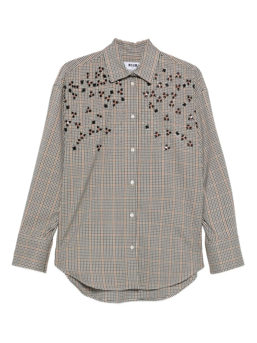 Msgm Long-Sleeved Beige And Brown Checkered Shirt