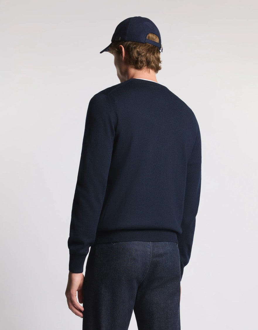 Fay Refined Crew Neck Sweater In Deep Navy Wool