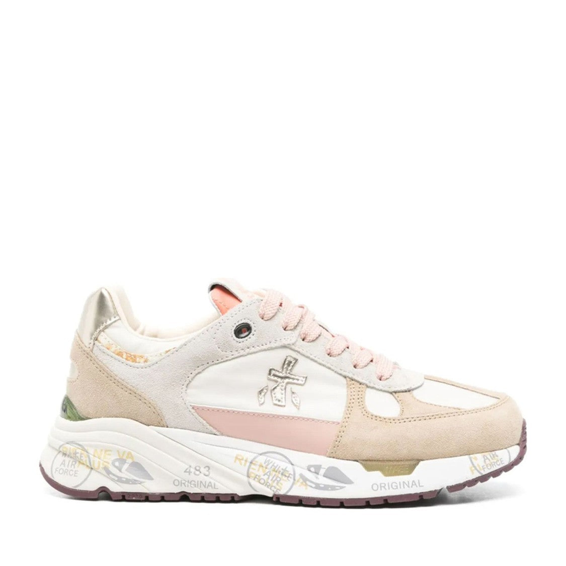 Premiata White Mased Leather Suede Panel Sneakers