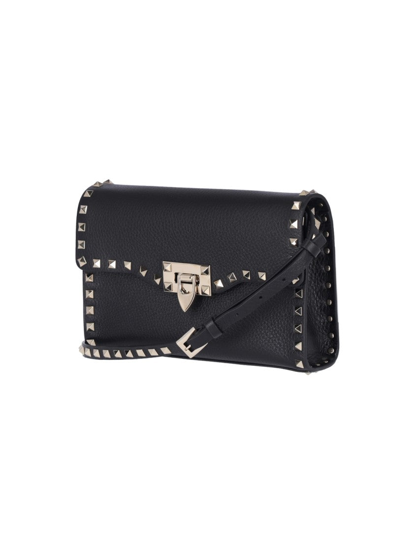 Valentino Garavani Rectangular Crossbody Bag In Black Hammered Leather