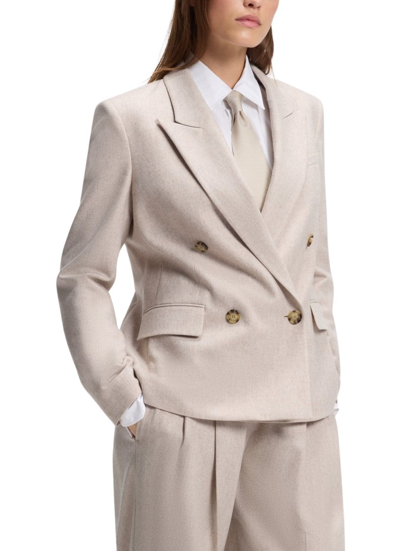 Boss Melange Wool Flannel Double-Breasted Blazer