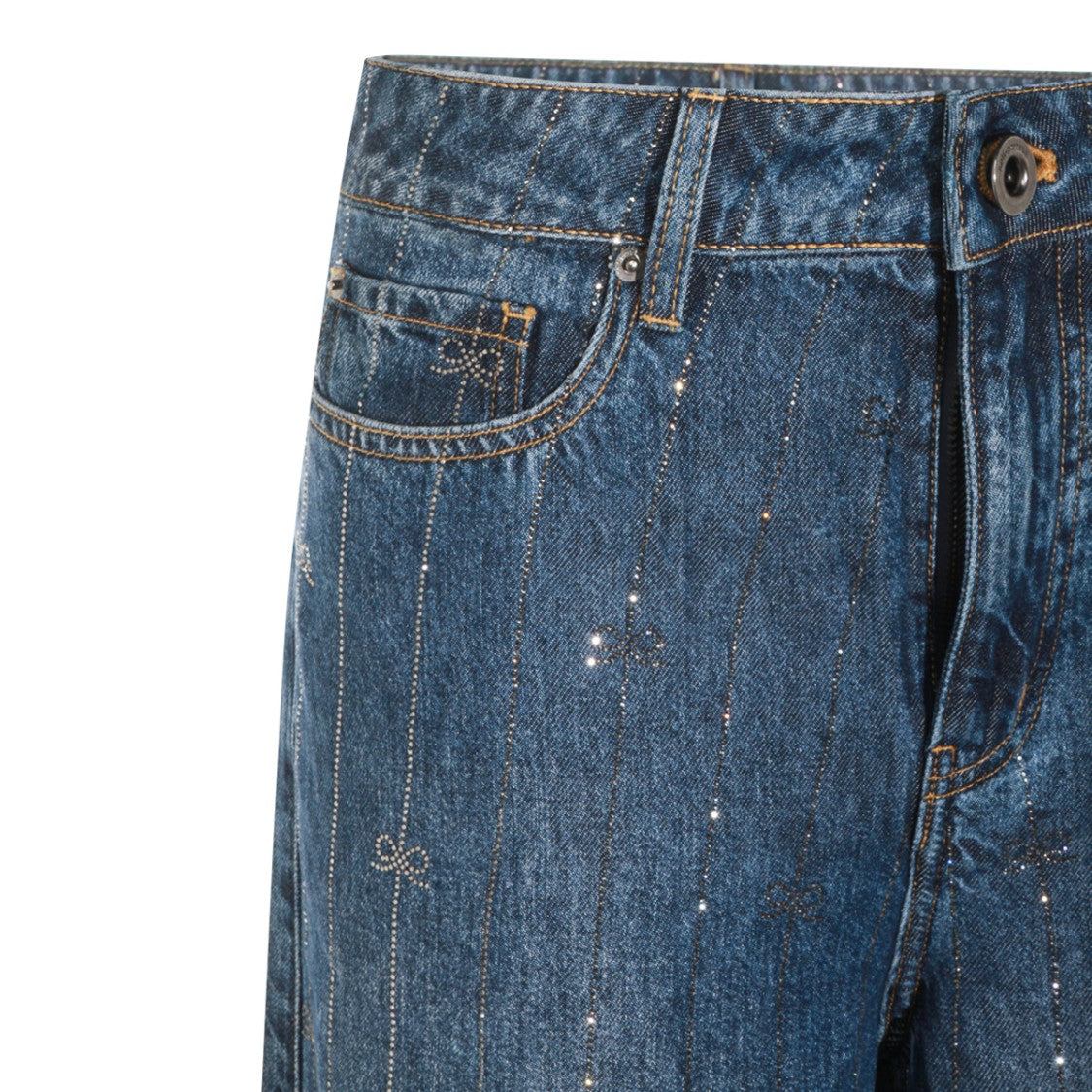 Self-Portrait High-Waisted Wide-Leg Jeans With Strass Embellishments