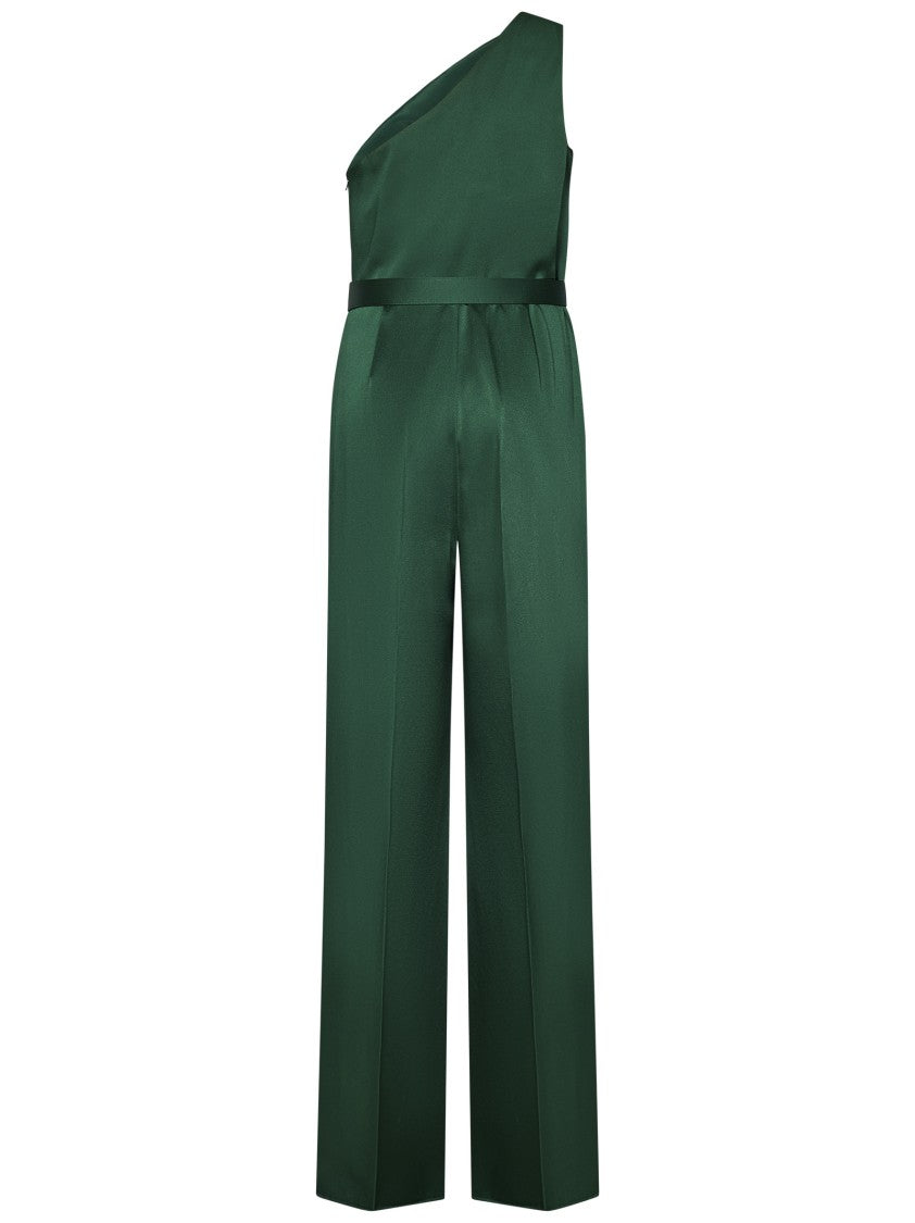Max Mara Emerald Green One-Shoulder Jumpsuit With Waist Belt