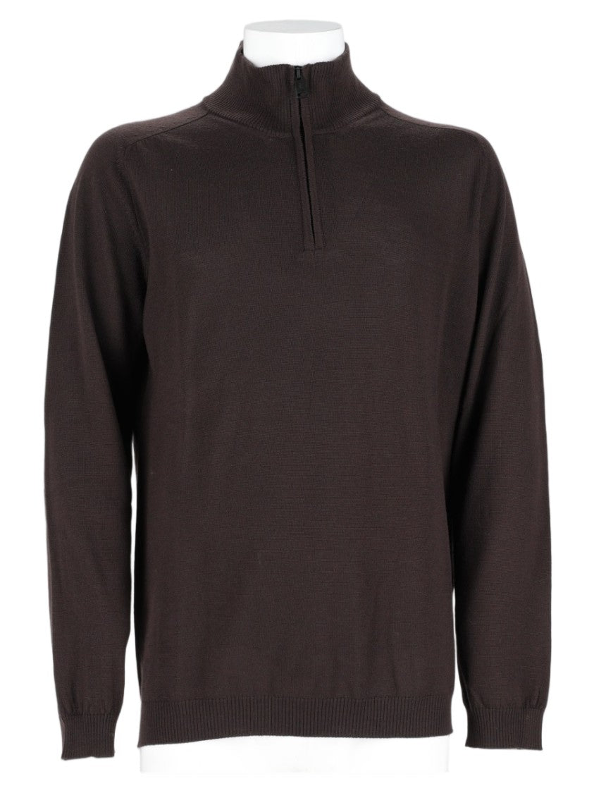 Premiata Brown Half-Zip High Collar Fitted Sweater