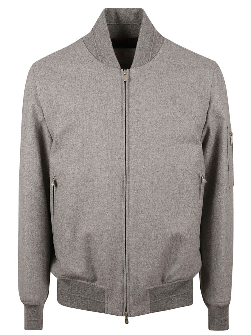 Brunello Cucinelli Tailored Grey Bomber Coat With High Collar