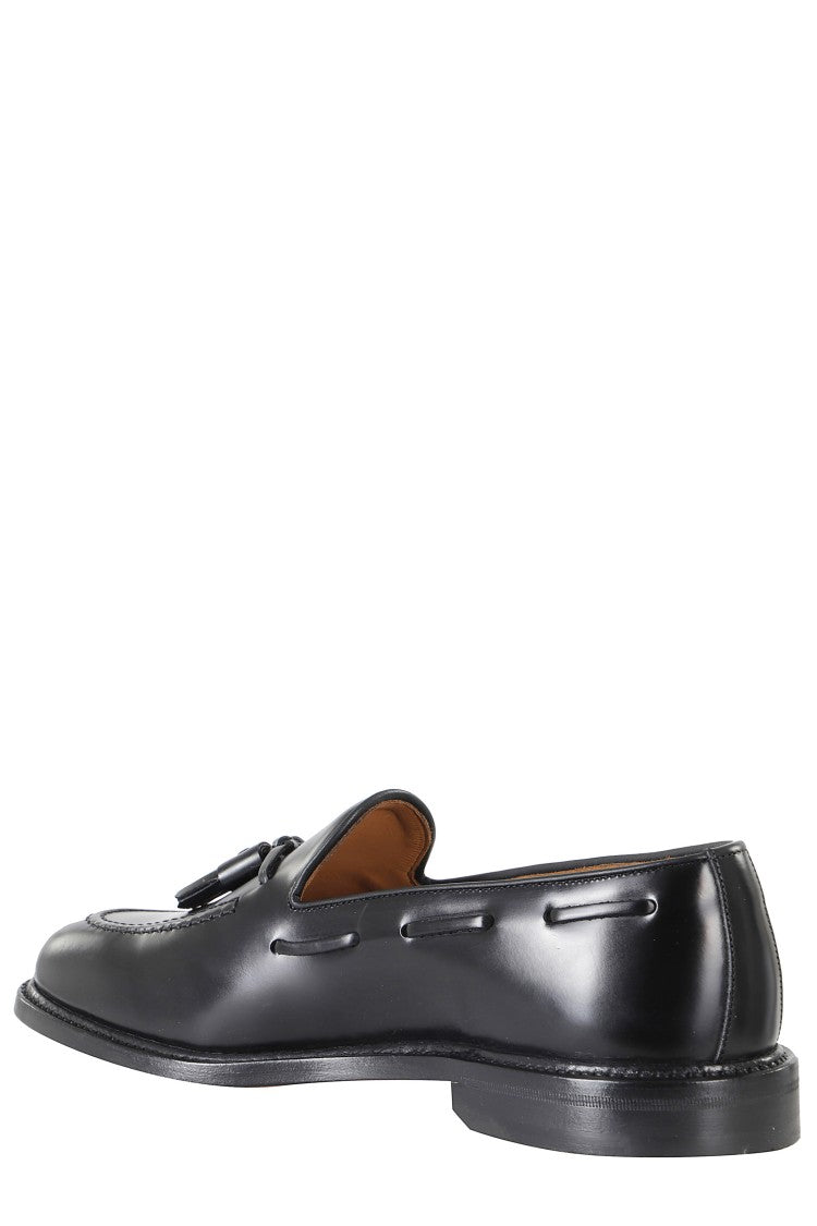 John Spencer Black Smooth Decorative Tassels Leather Loafers