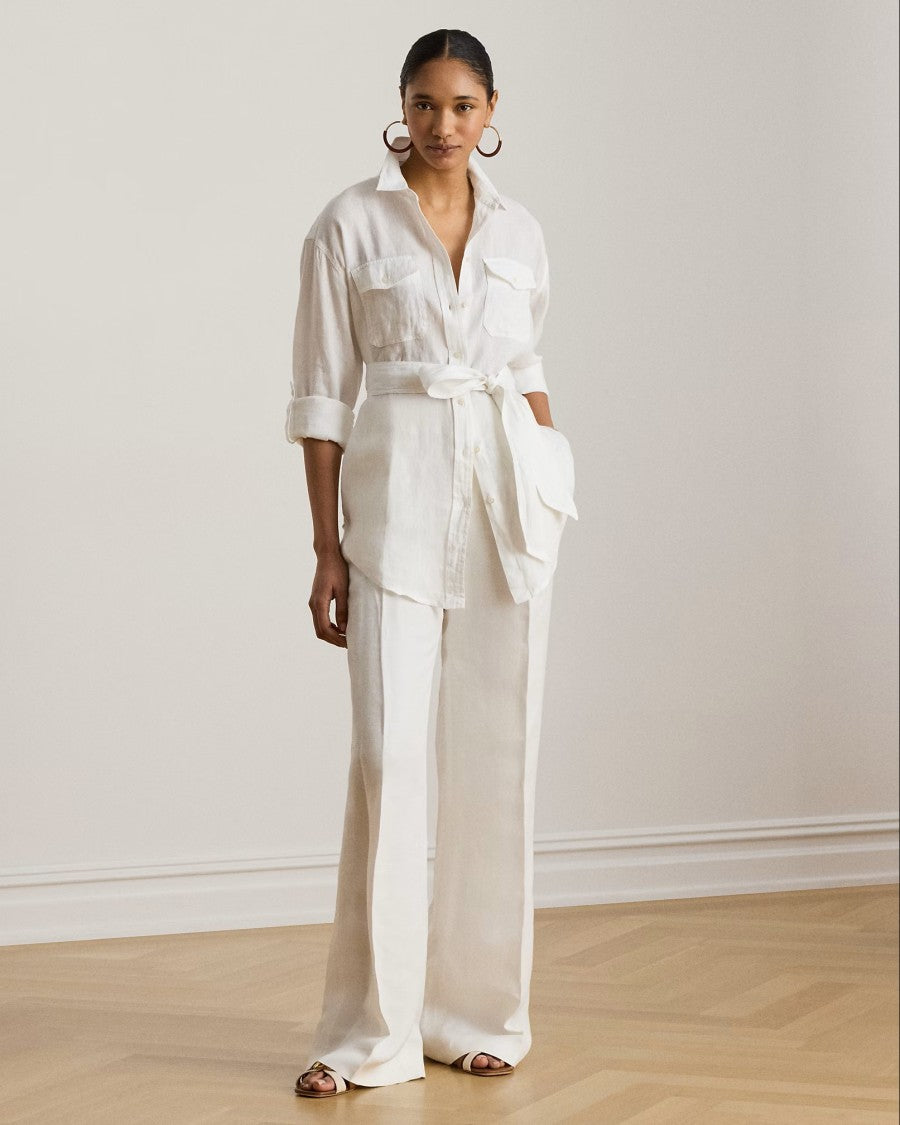 Lauren Ralph Lauren White Tissue Linen Button Shirt